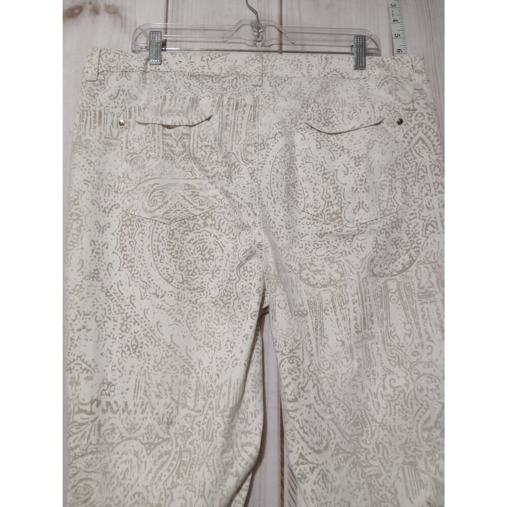 Chicos So‎ Lifting Crop Pants Womens 3 Beige White Stretch Paisley Print Casual - Picture 5 of 8